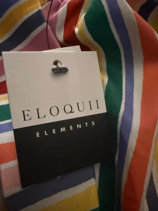 Eloquii Striped Off-Shoulder Mini Dress in Pink, Yellow, Blue & Green - Picture 2 of 8